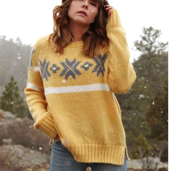 WOODEN SHIPS ASPEN CREW SWEATER Yellow Gray and White Size Large - Picture 1 of 6